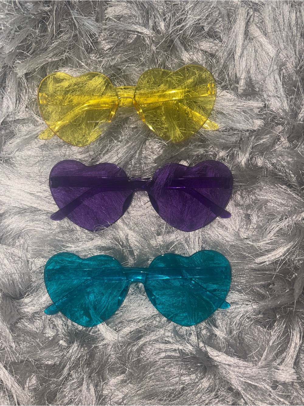 Heart-Shaped Sunglasses – Yellow, Purple, Teal